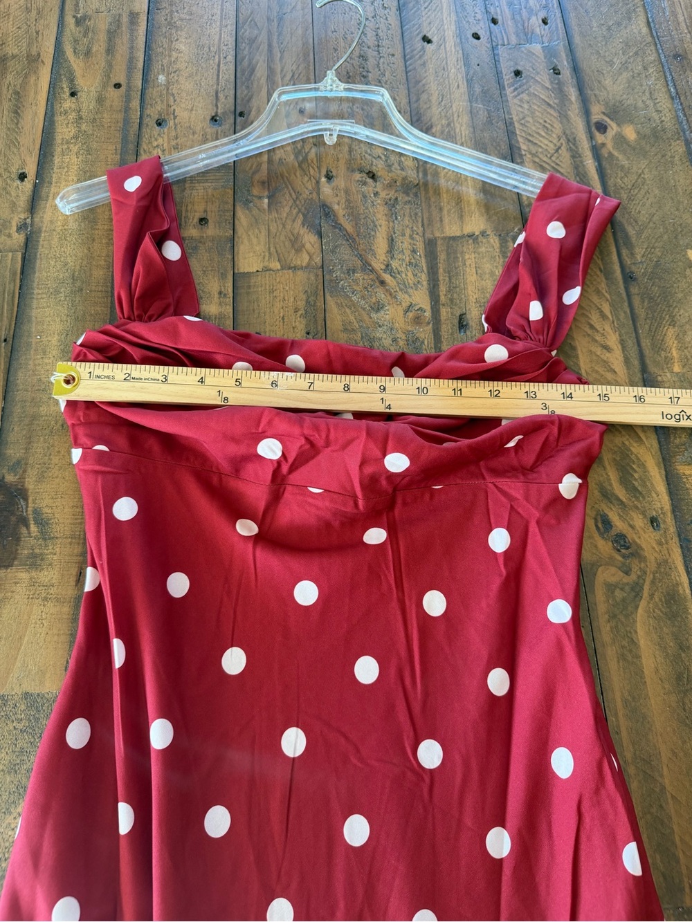 Princess Polly End Credits Off Shoulder Pleat Maxi Dress in red polka dot - Picture 7 of 10